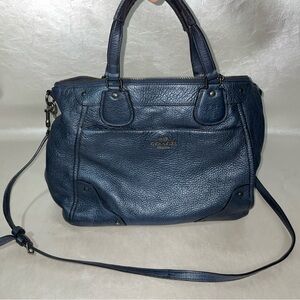 Coach F34040 Mickie Satchel Grain Leather Handbag Purse Tote Bag Pearlized Blue